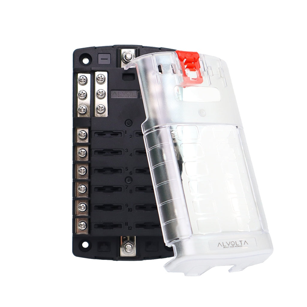 Alvolta 12 Circuit Fuse Box with Negative Bus & Cover