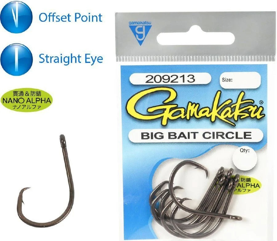Gamakatsu Big Bait Circle Nano Alpha Hook [SZ:1/0 PS:6 Pack]
