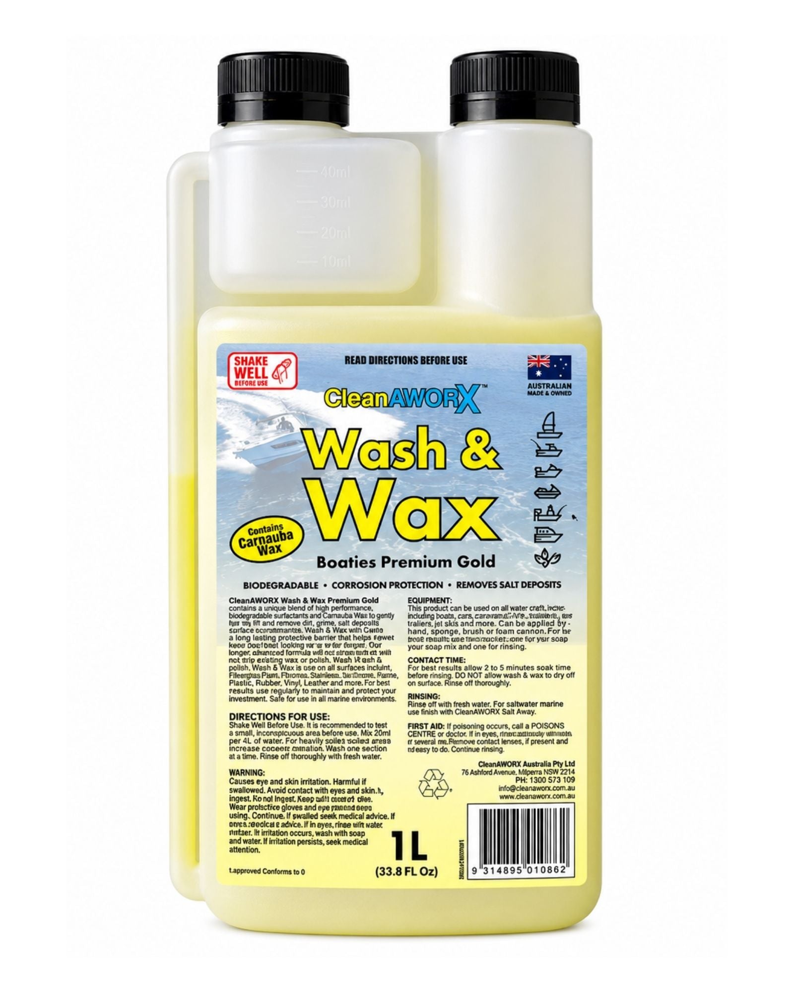 Cleanaworx Wash and Wax Boaties Premium Gold 1L