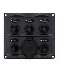 Switch Panel 5 Gang + 12V IP66 Waterproof Black
