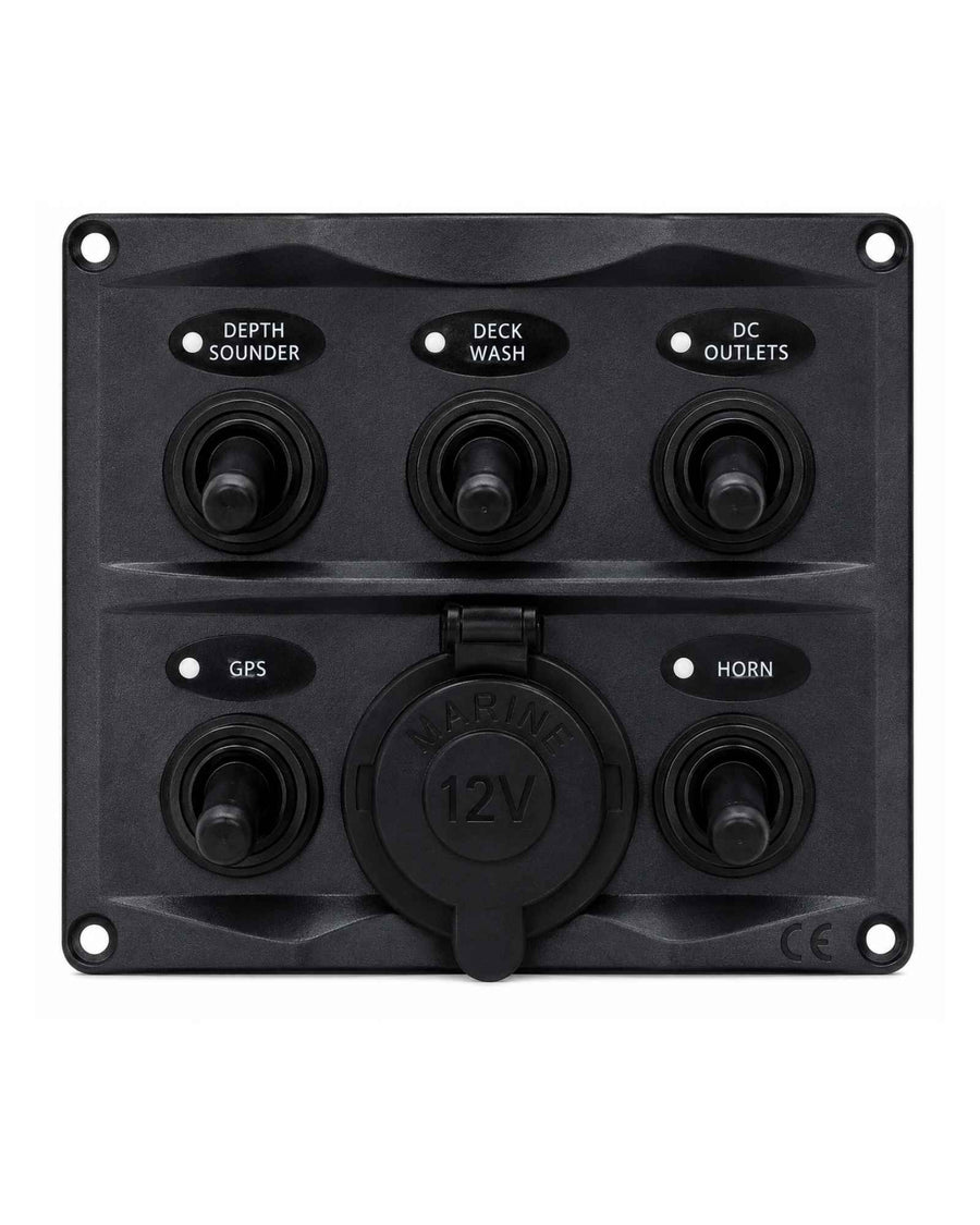 Switch Panel 5 Gang + 12V IP66 Waterproof Black