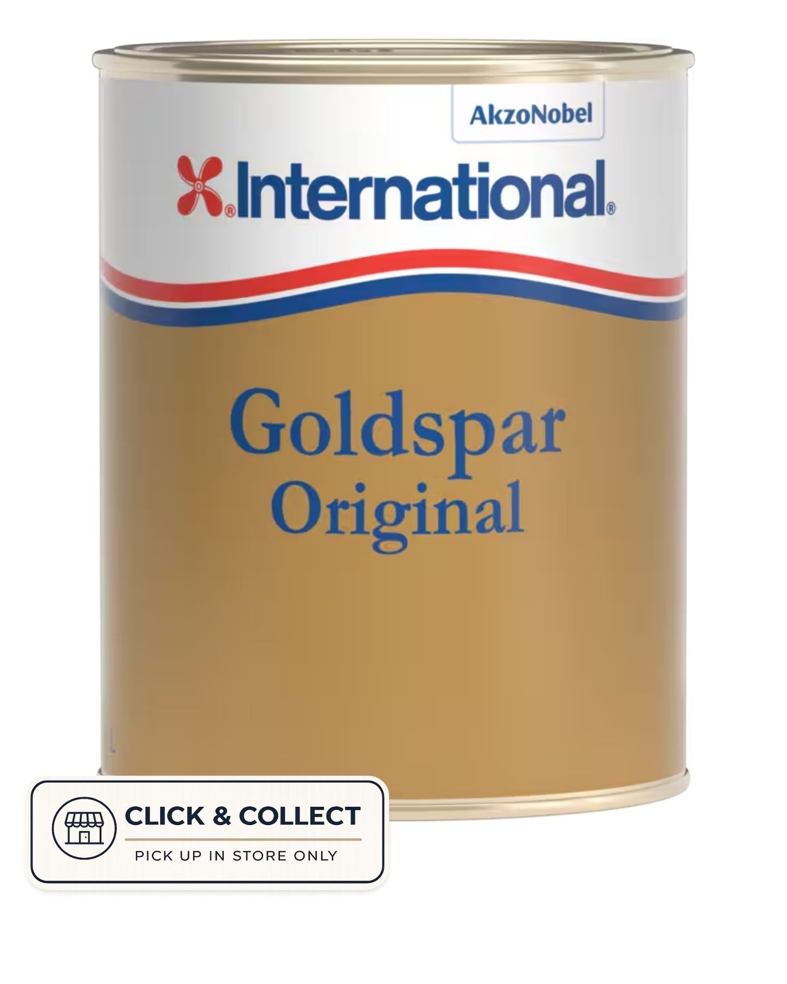 Boat Harbour Marine International Goldspar Original high gloss marine varnish can. Varnish with UV and abrasion resistance.