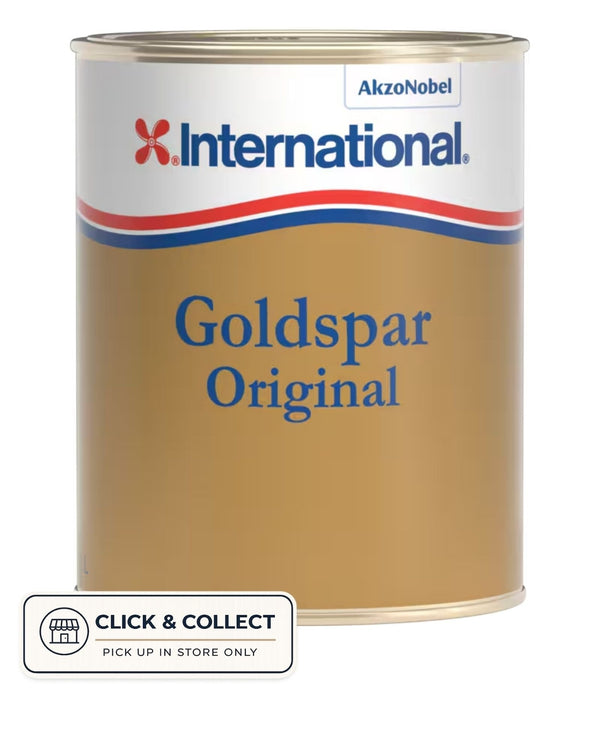 Boat Harbour Marine International Goldspar Original marine varnish, satin finish, 2.5L can. Varnish with UV and abrasion resistance.